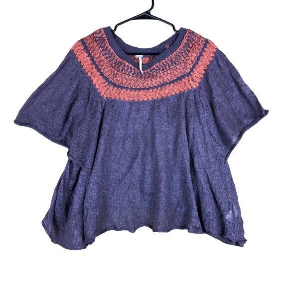 Free People Womens Sweater Purple Off The Shoulder Mohair Wool Linen Blend Small - Picture 1 of 12
